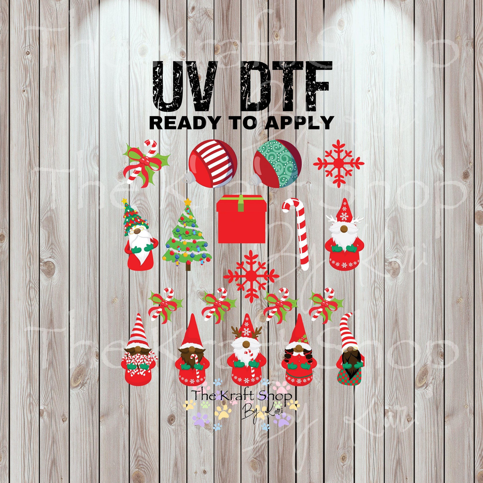 UV DTF Sticker print African American gnome element Christmas bundle of decals Element sheet 10x10 decal #7496