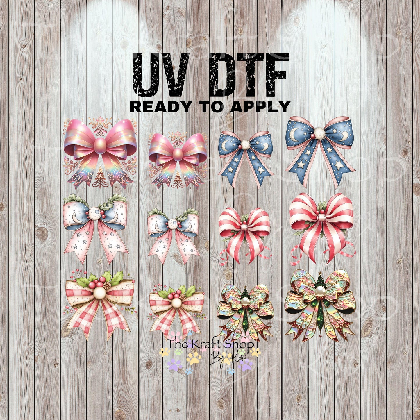 UV DTF Sticker print Christmas bows elements mixed media bundle of decals Element sheet 10x7.5 decal #7498