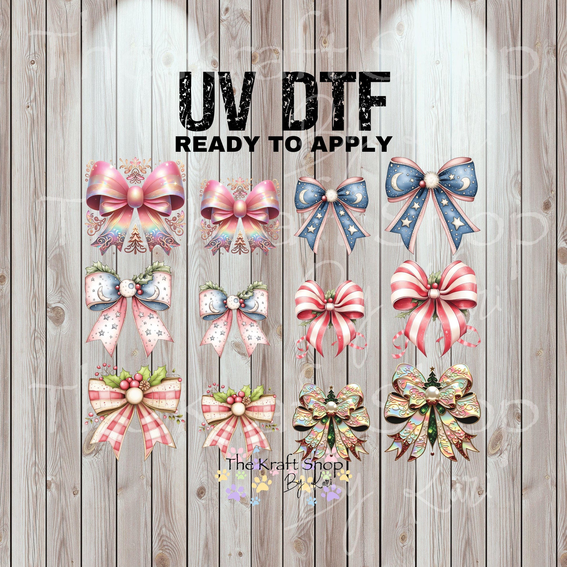 UV DTF Sticker print Christmas bows elements mixed media bundle of decals Element sheet 10x7.5 decal #7498