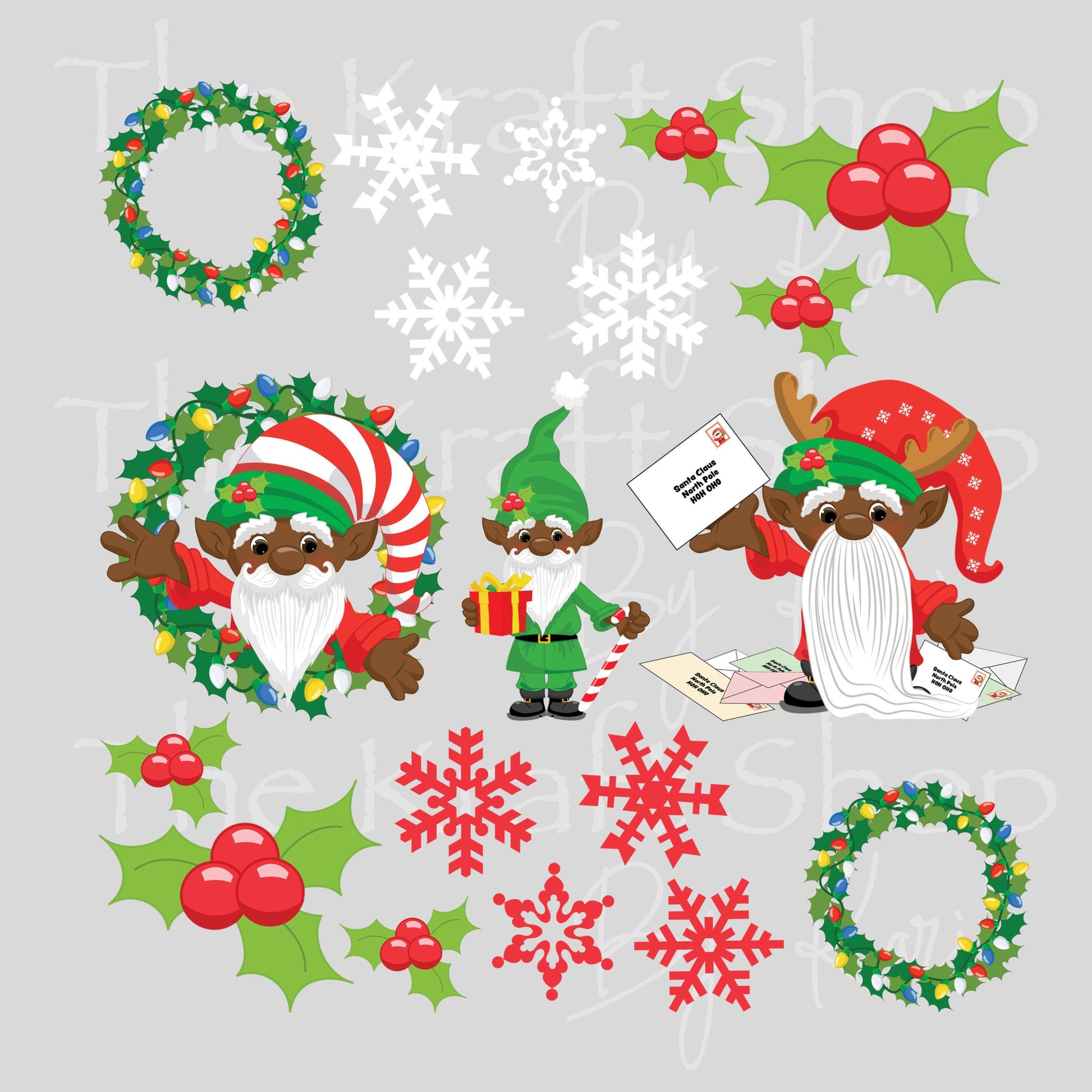 UV DTF Sticker print Christmas Gnomes mixed media Element sheet 8x8 decal #7499