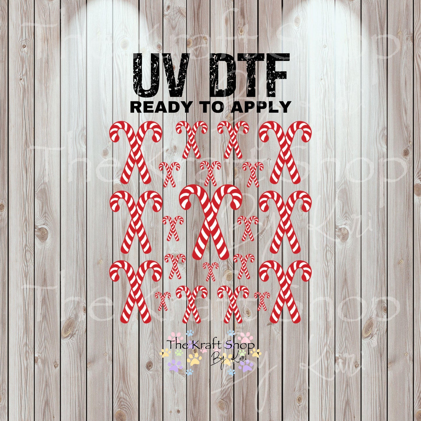 UV DTF Sticker print Candy Cane Duo Christmas mixed media Element sheet 8x8 decal #7502