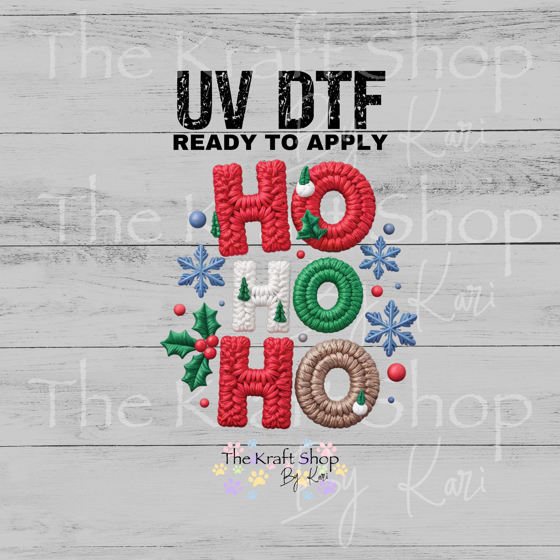 UV DTF Sticker print yarn Ho Ho Ho Christmas crochet decal, tumbler decal #7541