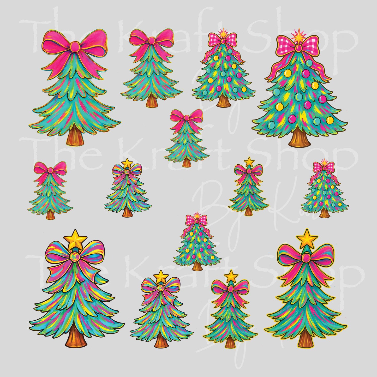 UV DTF Sticker print Colorful Christmas tree element mixed media sheet 8x8 decal #7542