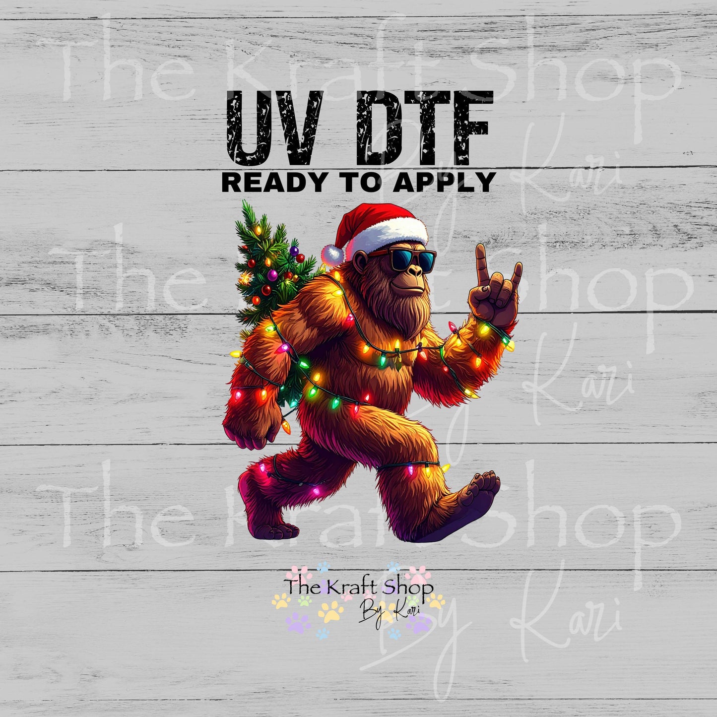 UV DTF Sticker print Christmas lights big foot sasquatch decal, tumbler decal #7547
