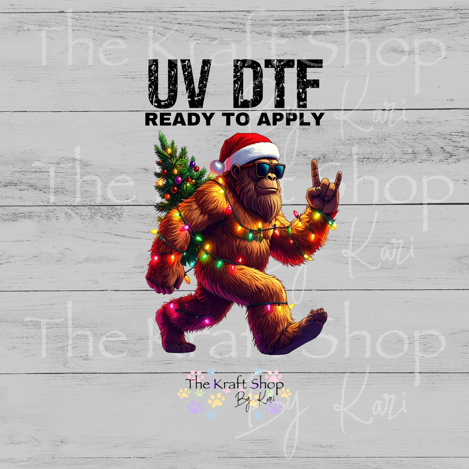 UV DTF Sticker print Christmas lights big foot sasquatch decal, tumbler decal #7547