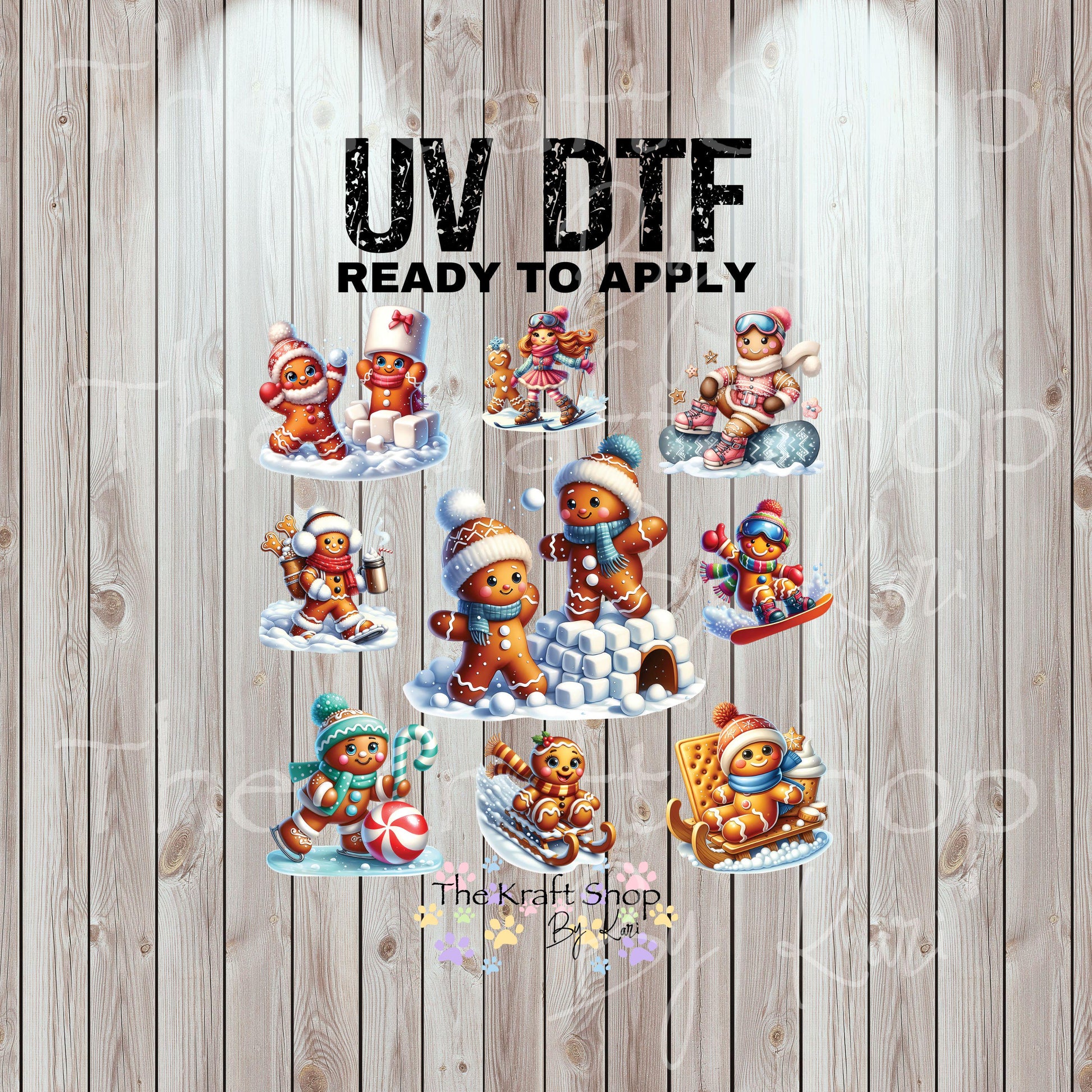 UV DTF Sticker print Gingerbread sports Christmas mixed media Element sheet 8x8 decal #7507