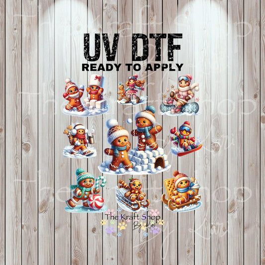 UV DTF Sticker print Gingerbread sports Christmas mixed media Element sheet 8x8 decal #7507