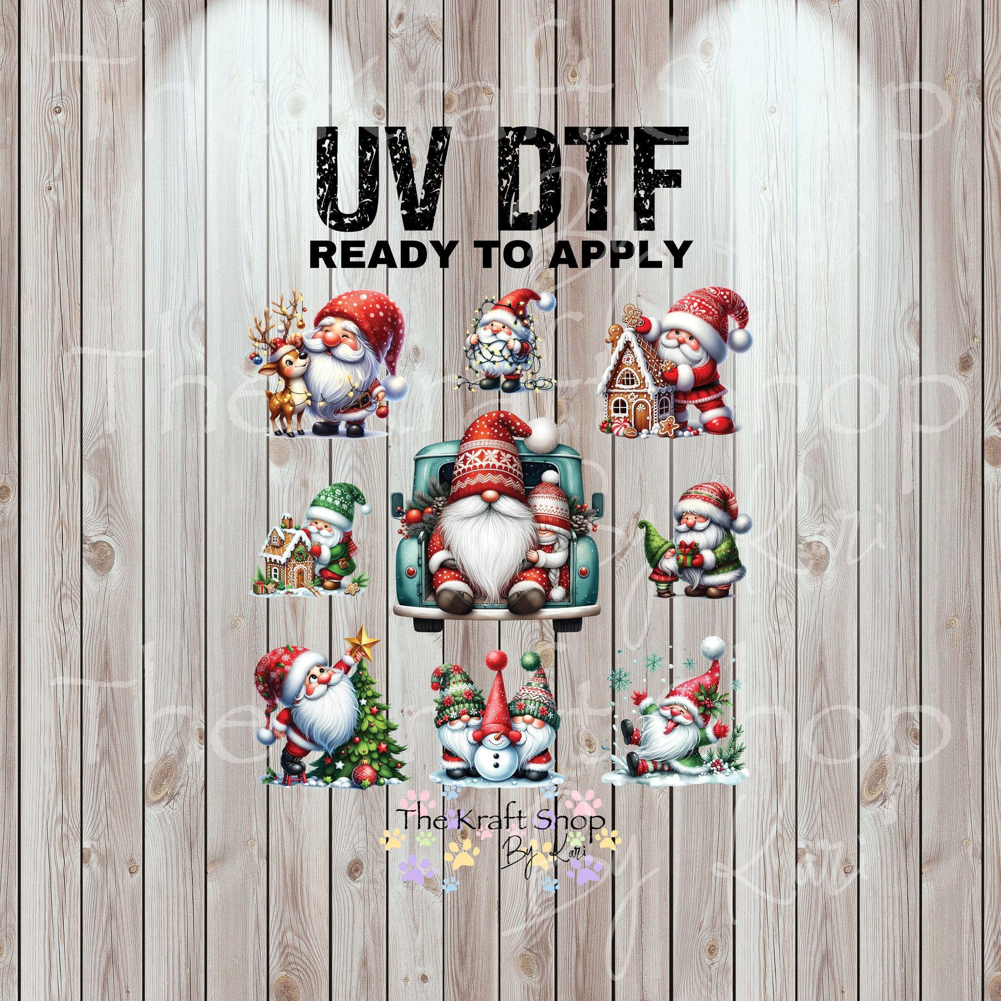 UV DTF Sticker print Knit Hat Gnome Christmas mixed media Element sheet 8x8 decal #7508
