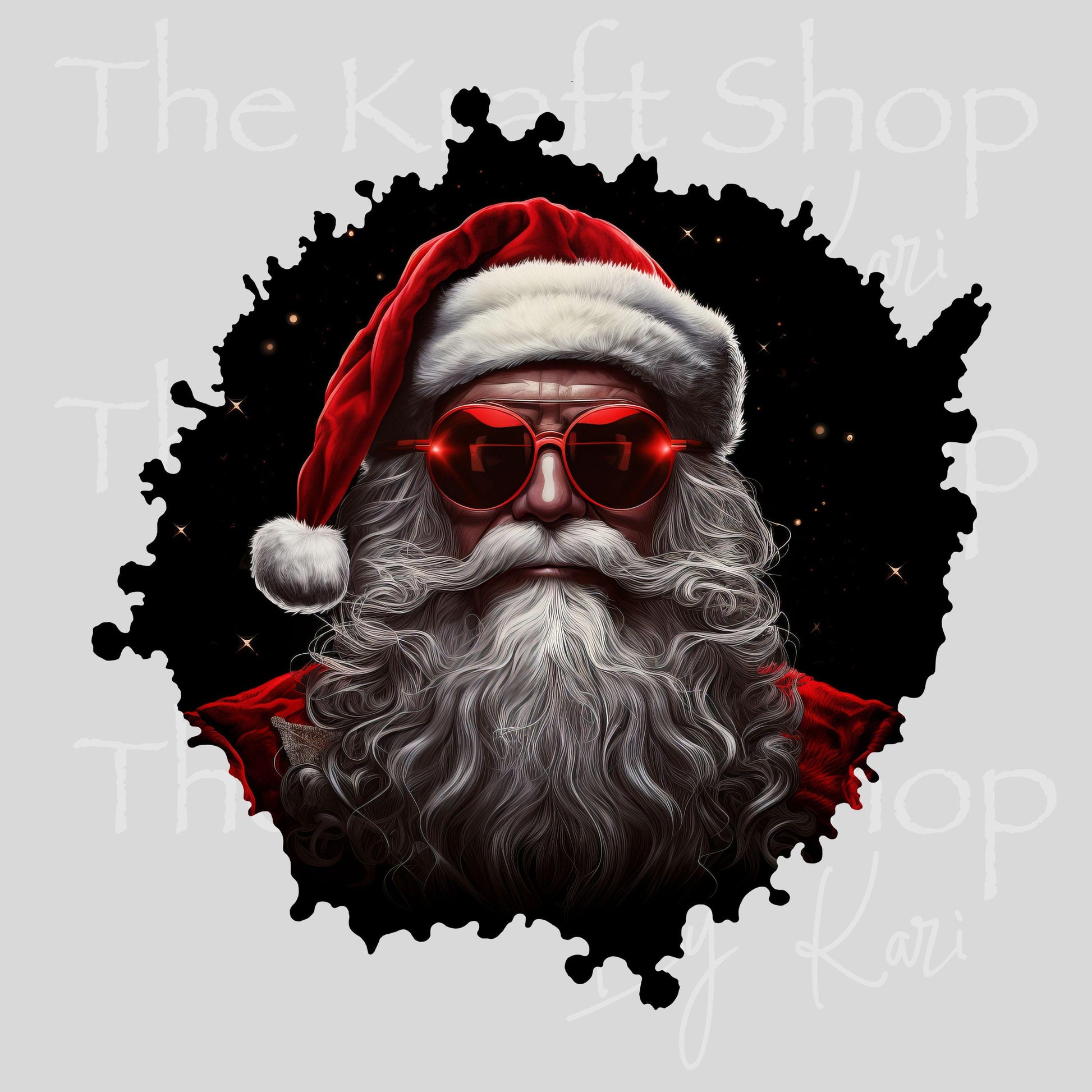 UV DTF Sticker prints. Santa biker red glasses Christmas decal, permanent sticker. #7516