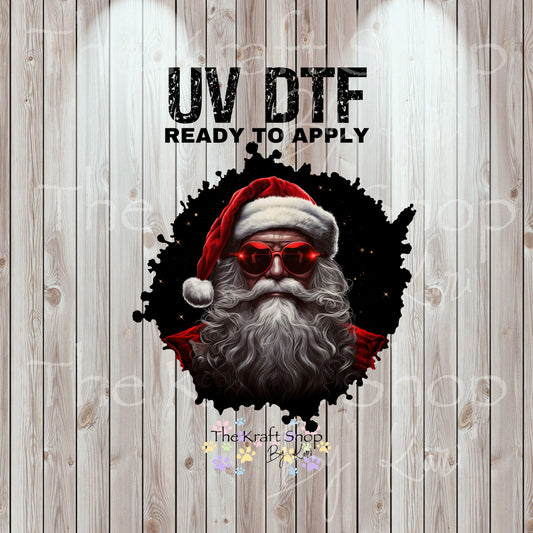 UV DTF Sticker prints. Santa biker red glasses Christmas decal, permanent sticker. #7516