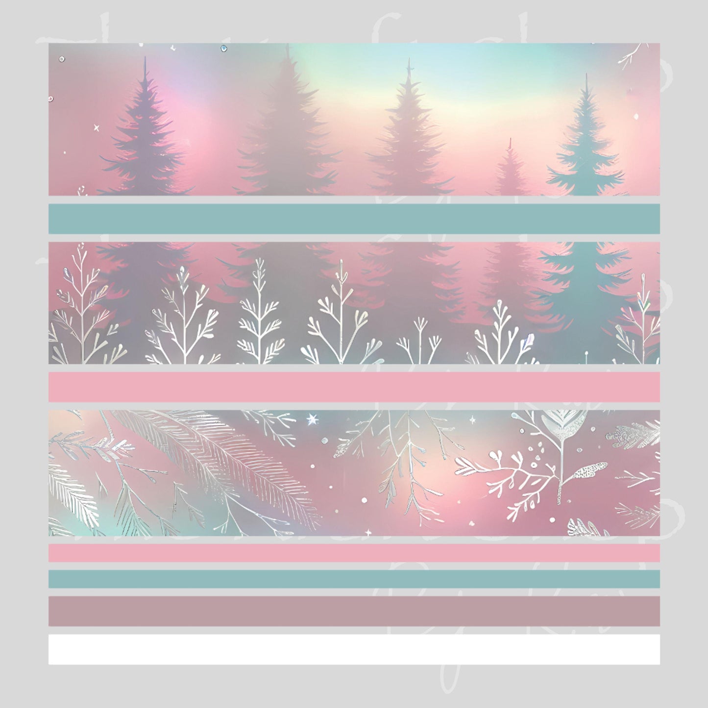 UV DTF Sticker print Pastel trees bands Christmas mixed media bundle of decals Element sheet 10x10 decal #7517