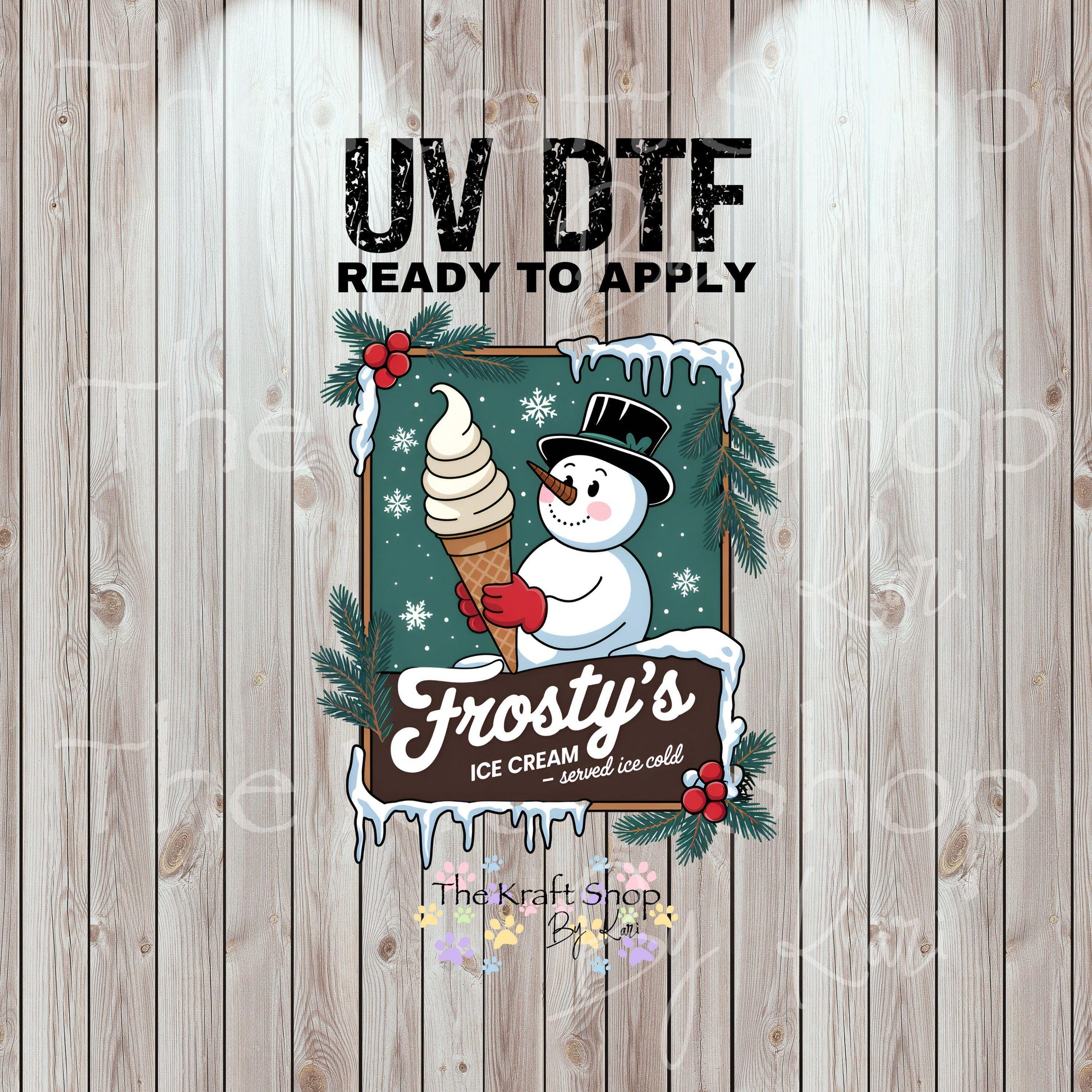 UV DTF Sticker prints. Frosty label snowman ice cream Christmas decal, permanent sticker. #7519
