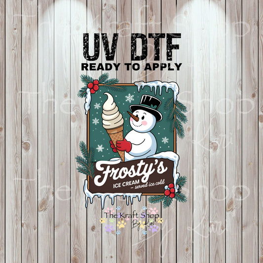 UV DTF Sticker prints. Frosty label snowman ice cream Christmas decal, permanent sticker. #7519