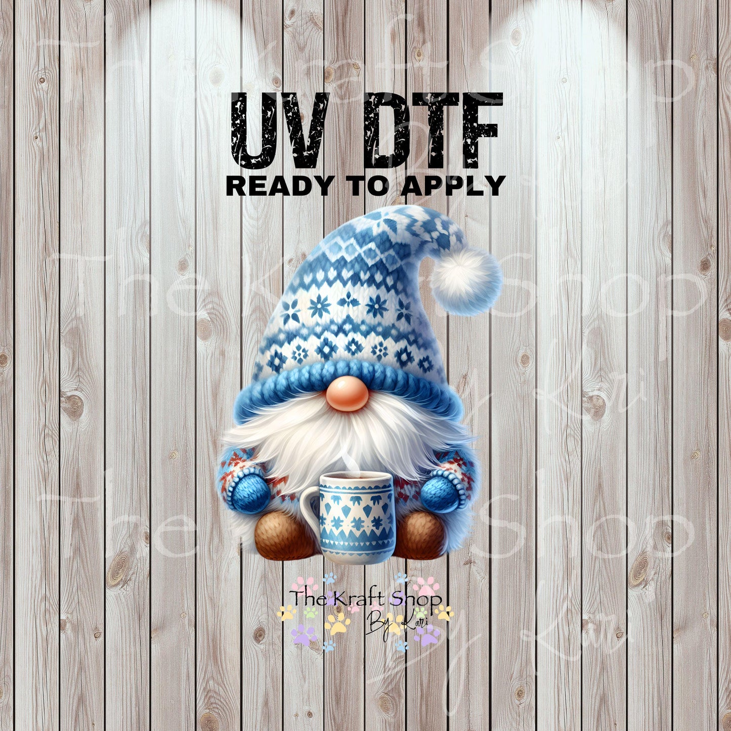 UV DTF Sticker prints. Blue Knit Hat Gnome Christmas decal, permanent sticker. #7520