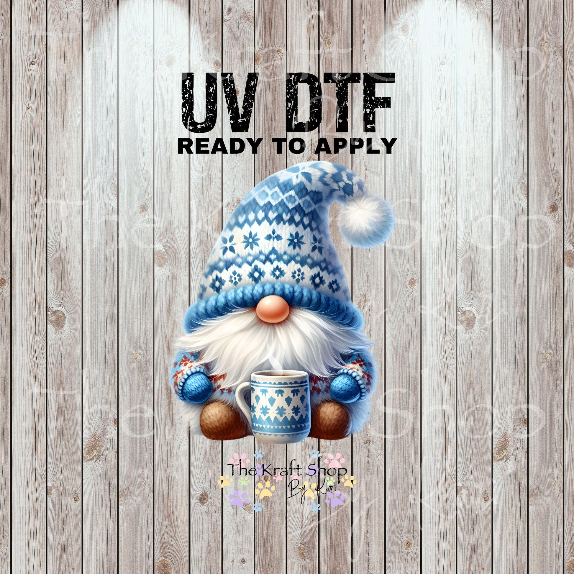 UV DTF Sticker prints. Blue Knit Hat Gnome Christmas decal, permanent sticker. #7520