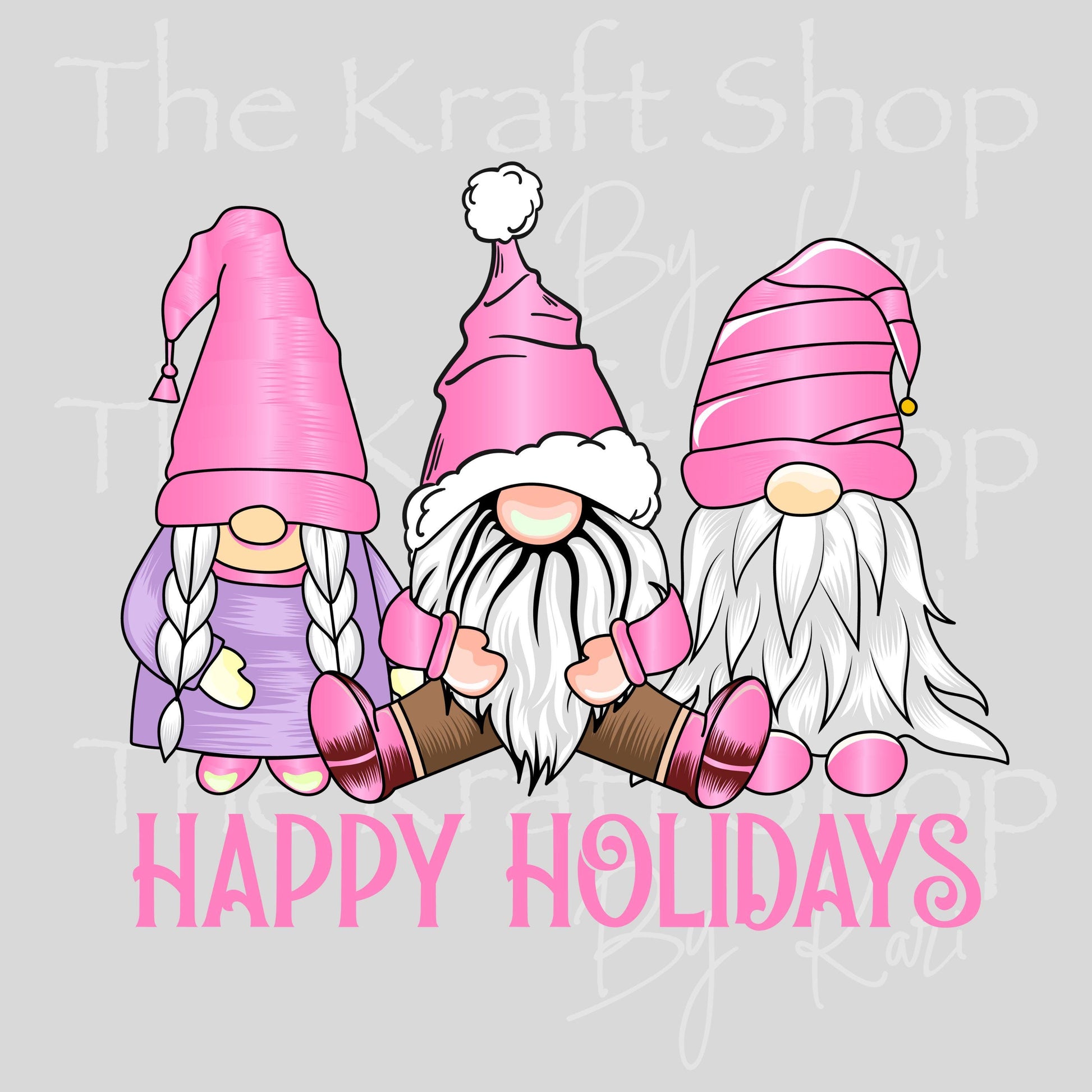 UV DTF Sticker prints. Happy Holidays Pink Gnome Christmas decal, permanent sticker. #7521