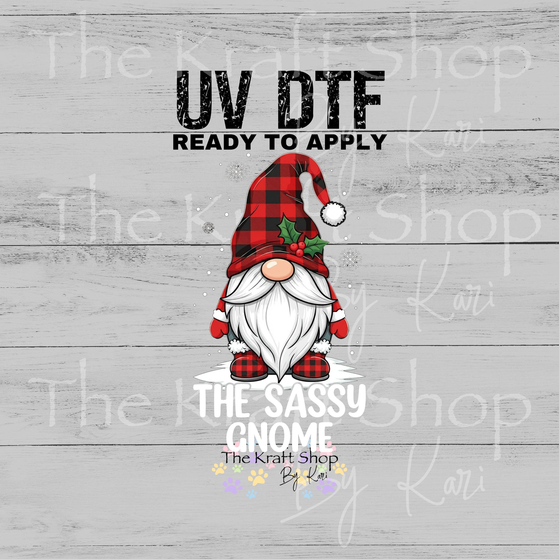 UV DTF Sticker prints. The Sassy Gnome Buffalo Check clothes decal, permanent sticker. #7550
