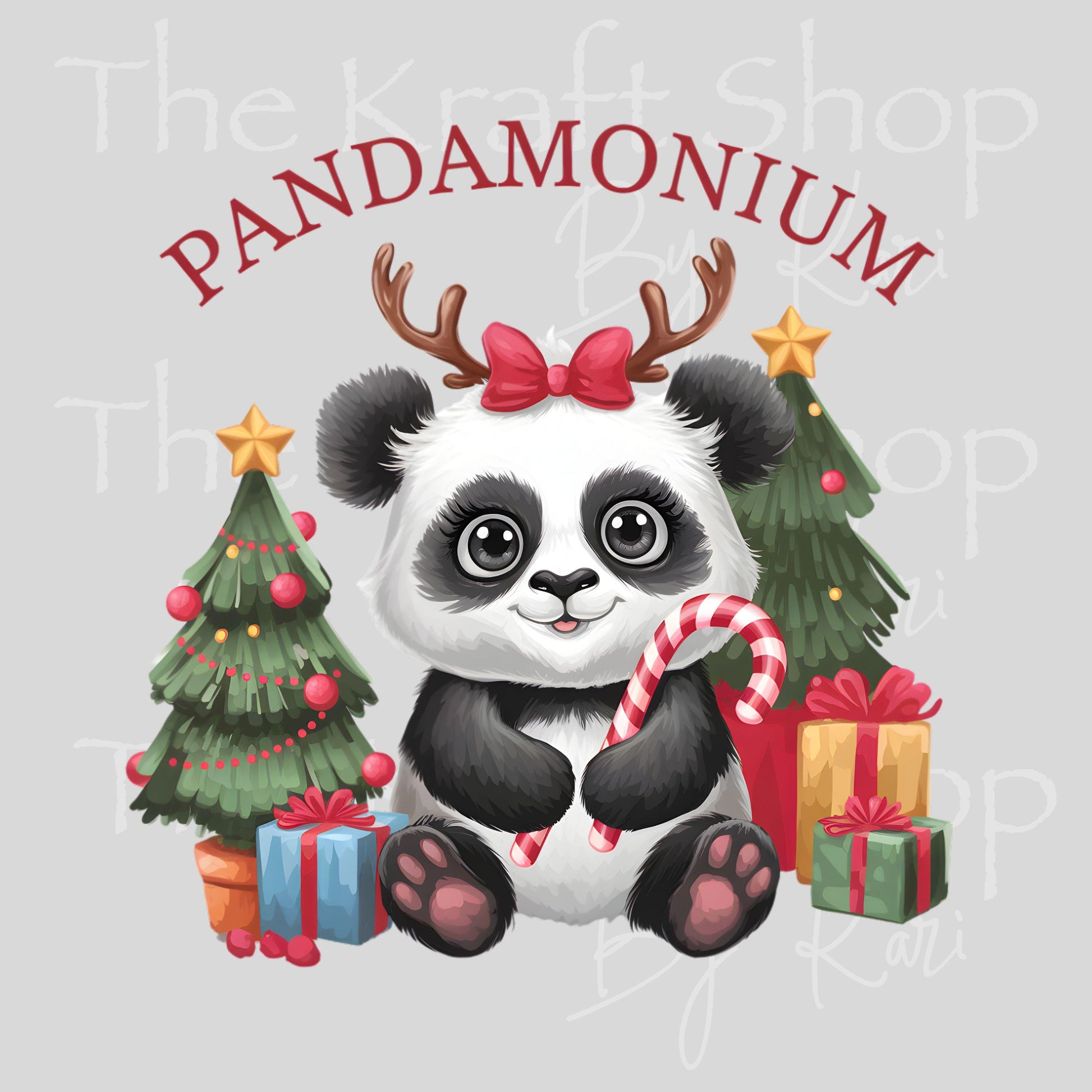 UV DTF Sticker prints. Pandamonium Christmas Panda decal, permanent sticker. #7556
