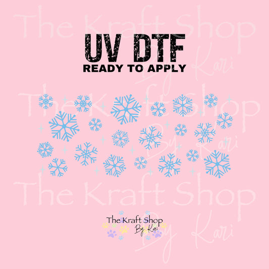 UV DTF Sticker print. Blue Snowflakes Wrap Christmas decals tumbler decal. Glass can wrap. #5479
