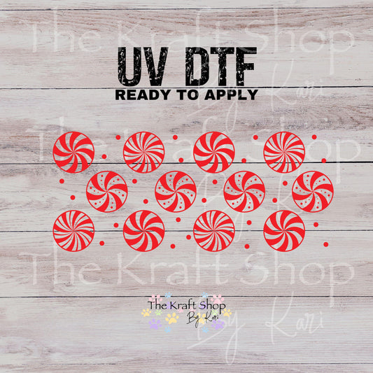 UV DTF Sticker print. Red Mint pinwheel Wrap Christmas decals tumbler decal. Glass can wrap. #5480