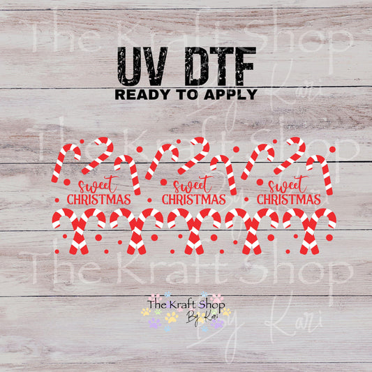 UV DTF Sticker print. Sweet Christmas candy cane Wrap decals tumbler decal. Glass can wrap. #5481