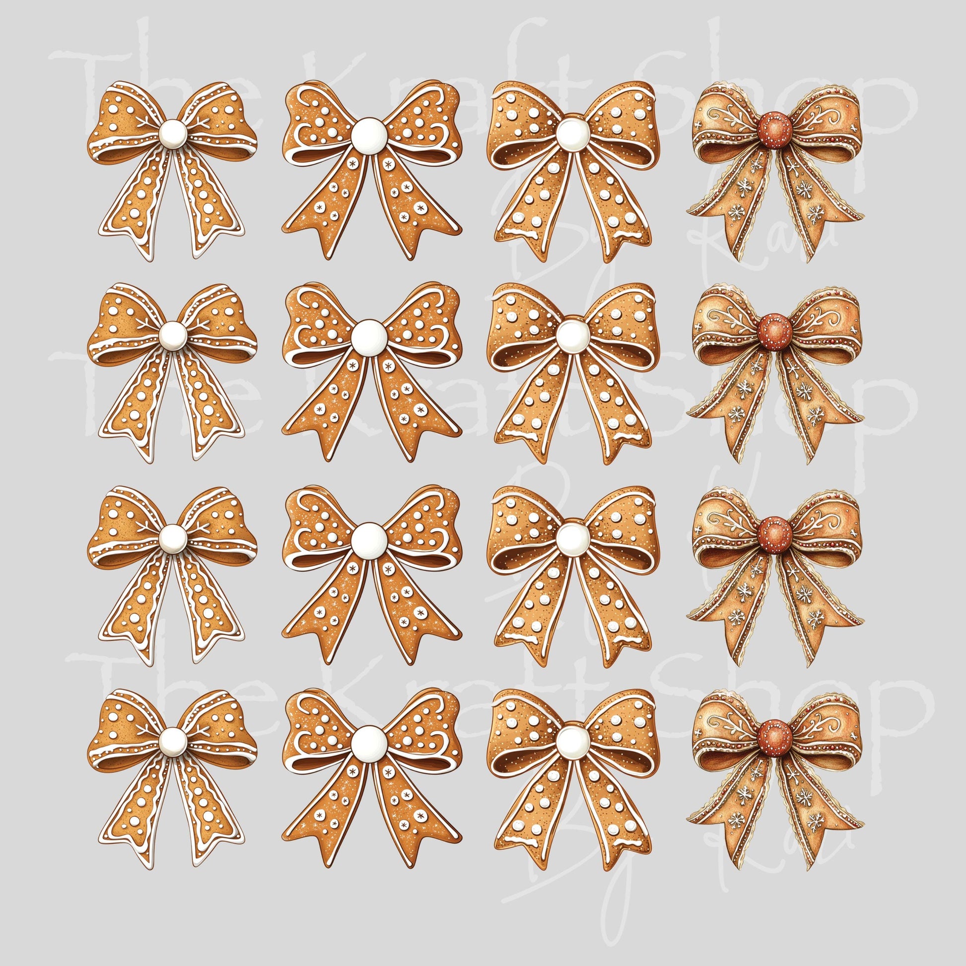 UV DTF Sticker prints. Gingerbread bows decals 4 pk or 16pk, permanent sticker.#7527