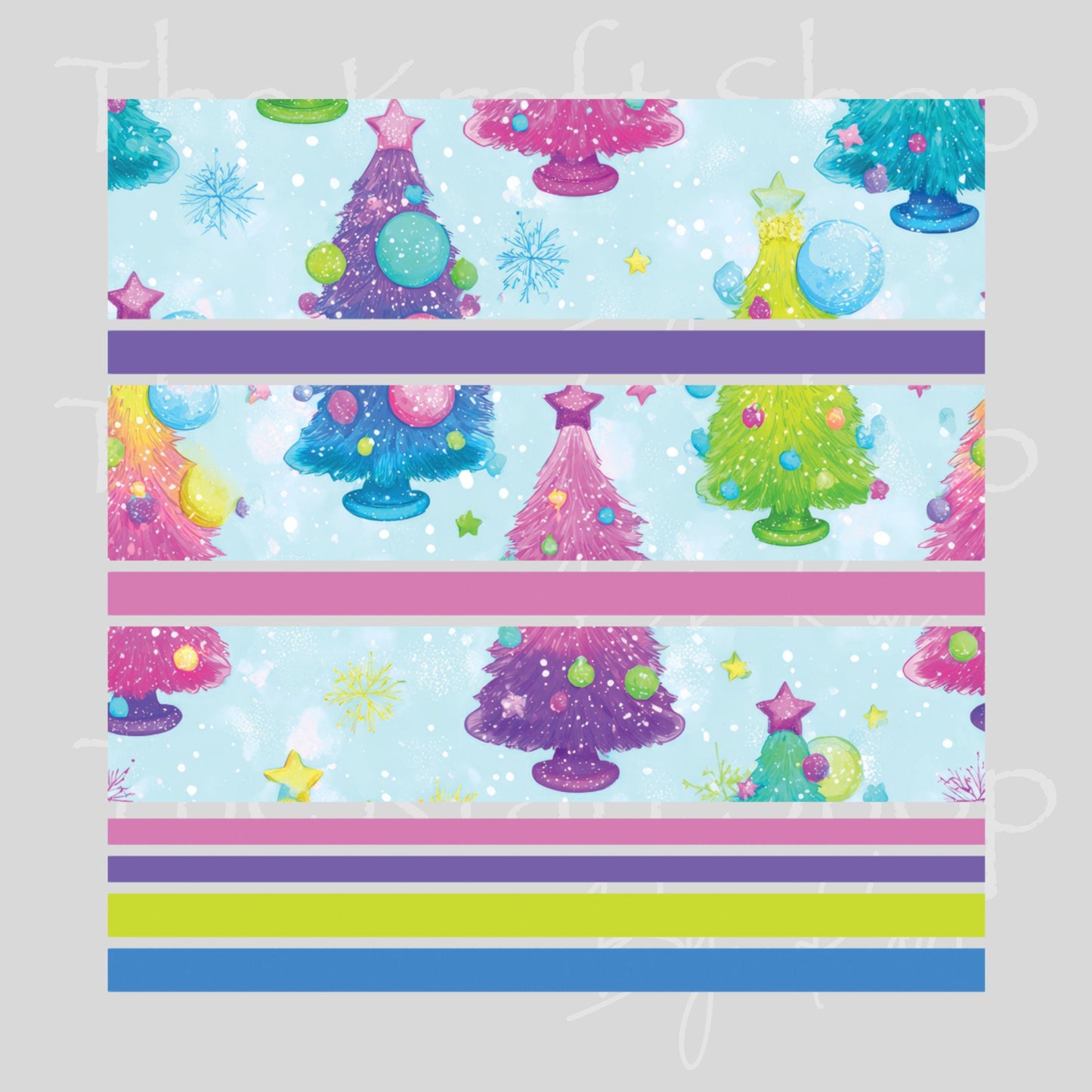 UV DTF Sticker print Bright trees bands Christmas mixed media bundle of band decals Element sheet 10x10 decal #7529