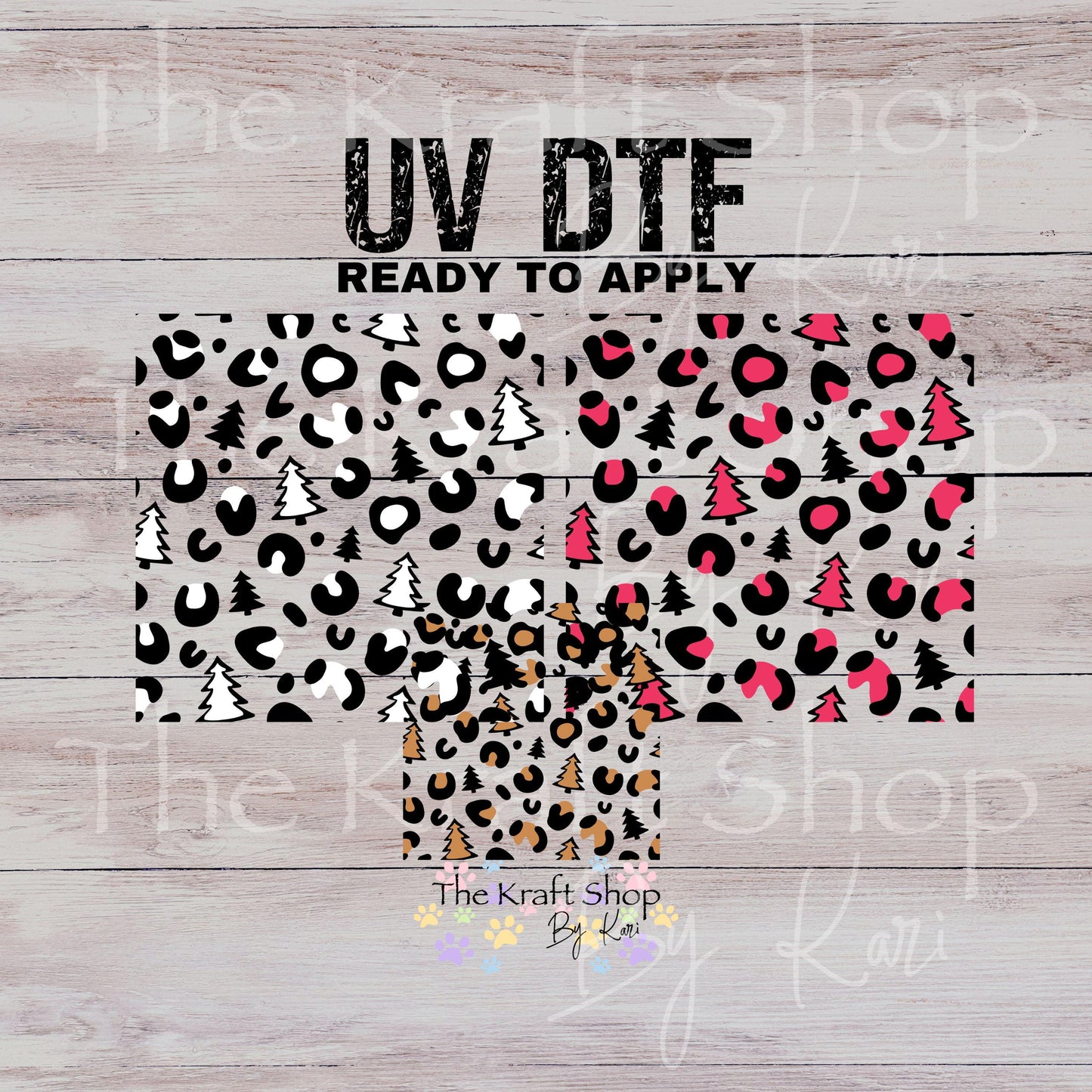 UV DTF Sticker print Leopard Cheetah trees Christmas Element sheet 8x8 decal, tumbler decal #7530