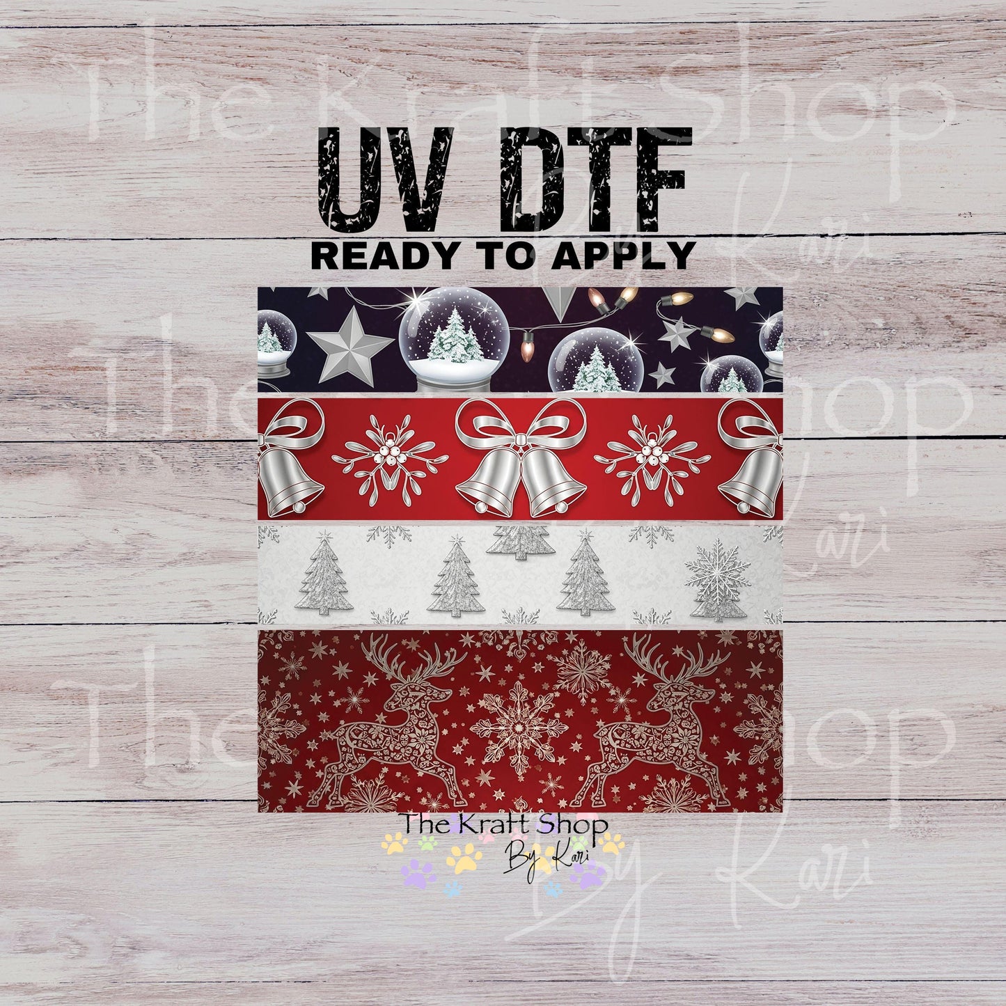 UV DTF Sticker print Red silver snow globe bands Christmas mixed media bundle of band decals Element sheet 10x10 decal #7531