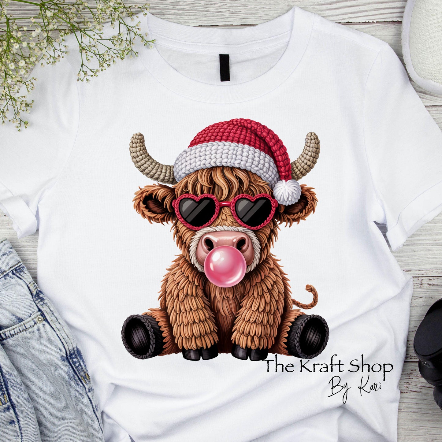 DTF ready to press transfer Yarn cow blowing bubble crochet look shirt decal DTF Print #11583