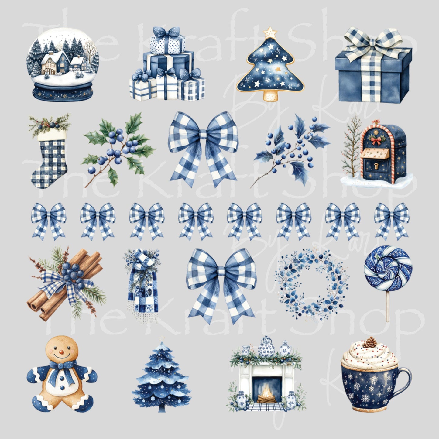 UV DTF Sticker print Blue Christmas Element Victorian mixed media bundle of decals Element sheet 10x10 decal #7539