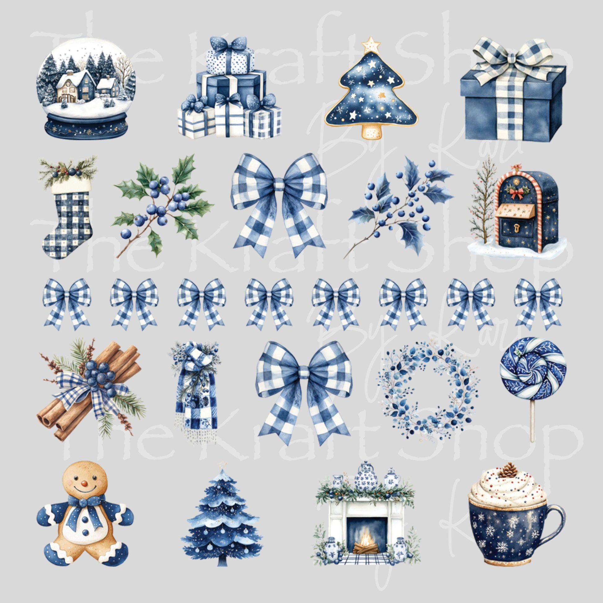 UV DTF Sticker print Blue Christmas Element Victorian mixed media bundle of decals Element sheet 10x10 decal #7539