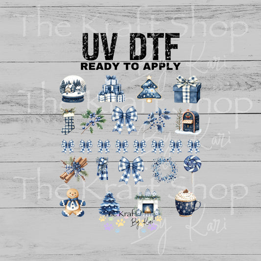 UV DTF Sticker print Blue Christmas Element Victorian mixed media bundle of decals Element sheet 10x10 decal #7539