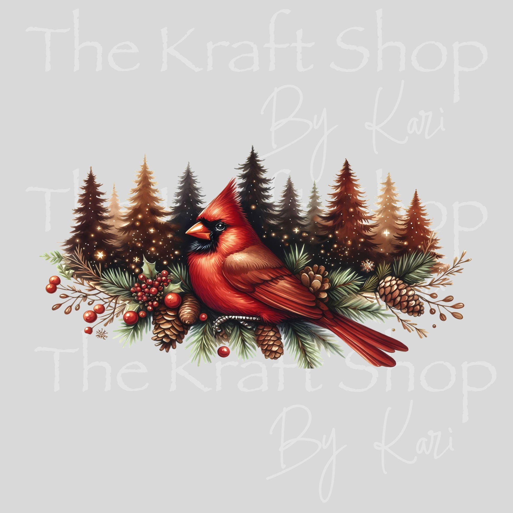 UV DTF Sticker print. Christmas Magic Cardinal Wrap decal Glass can wrap. #7560
