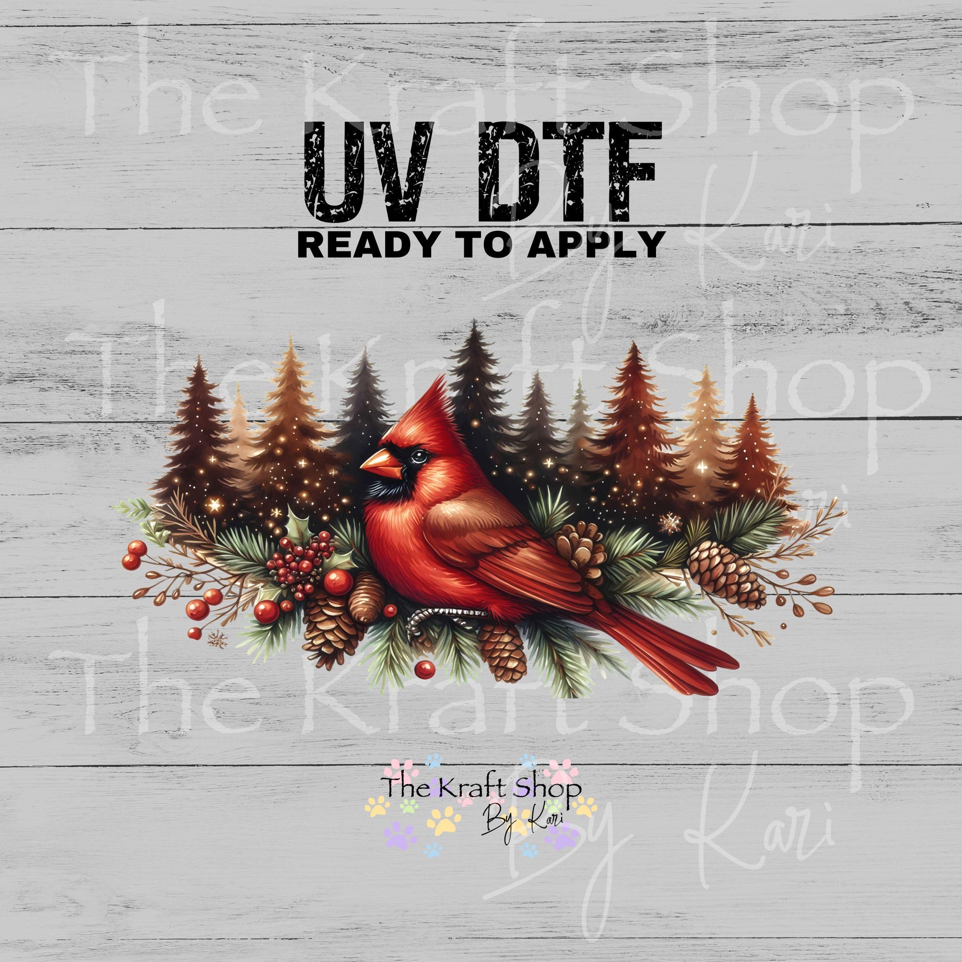 UV DTF Sticker print. Christmas Magic Cardinal Wrap decal Glass can wrap. #7560