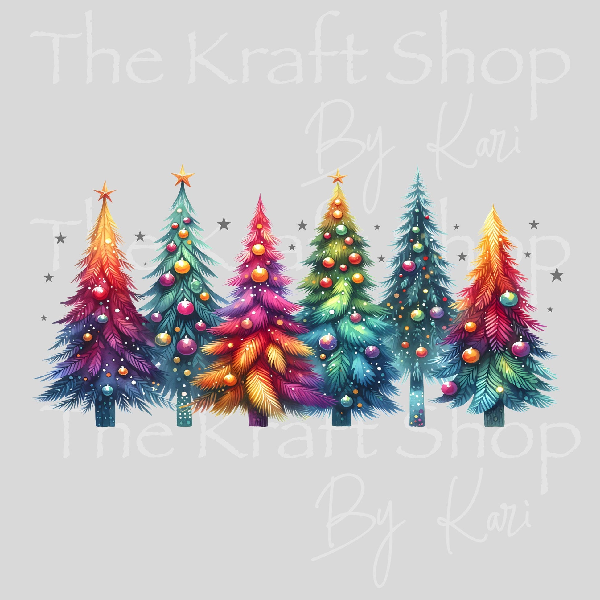 UV DTF Sticker print. Christmas trees colorful Wrap decal Glass can wrap. #7561