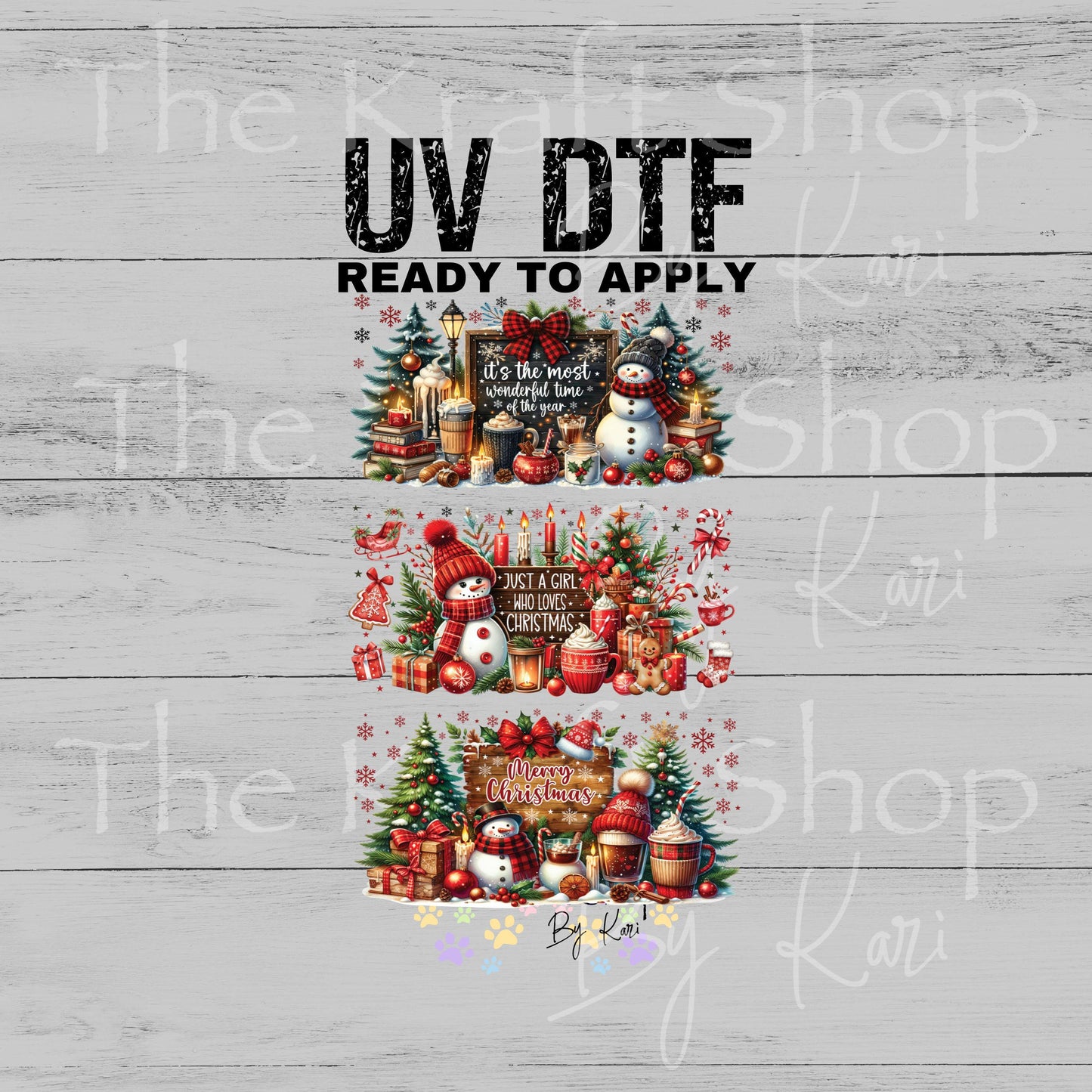 UV DTF Sticker print. Red snowman It's the most wonderful time of the year Christmas 3pk Wrap decal Glass can wrap. #7569