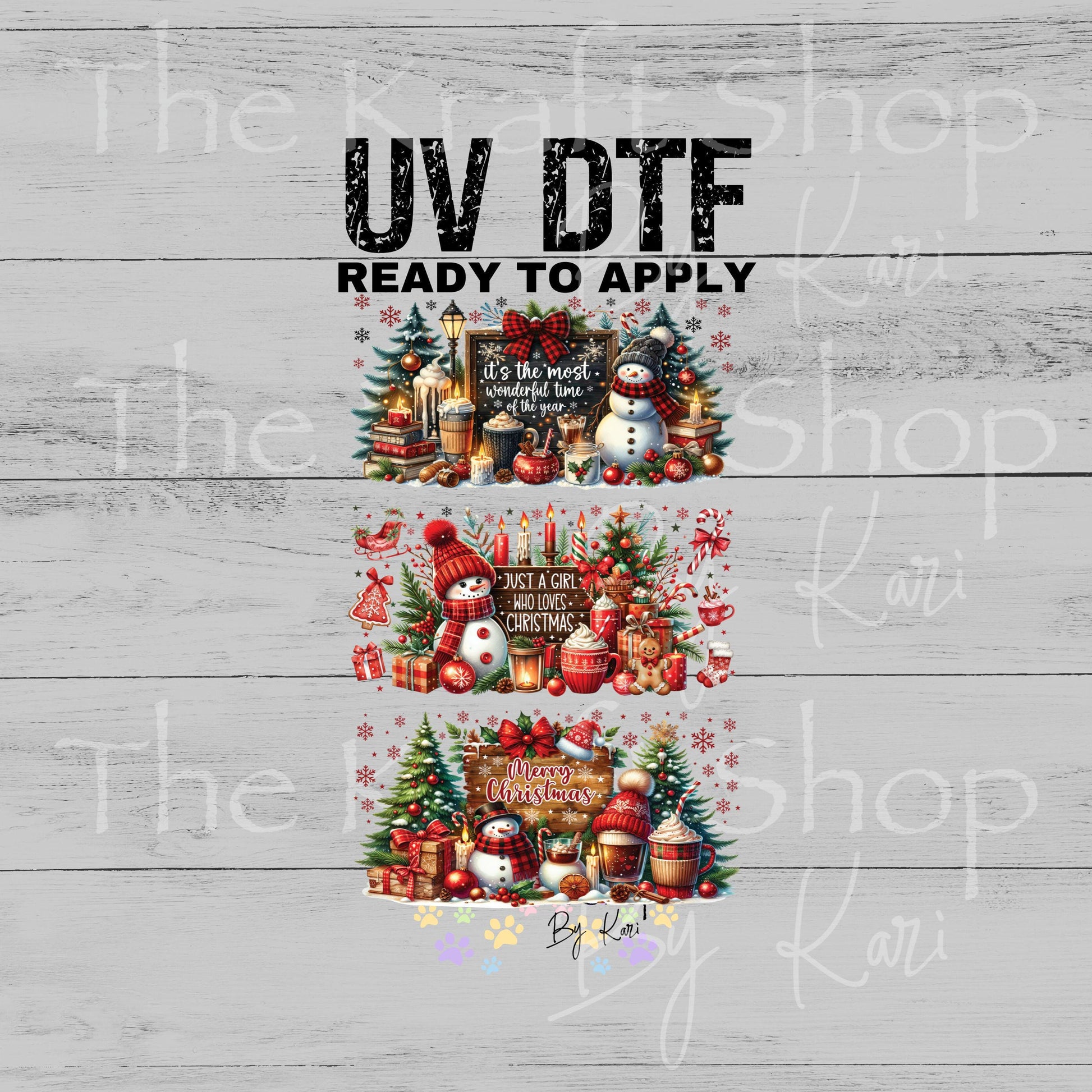 UV DTF Sticker print. Red snowman It's the most wonderful time of the year Christmas 3pk Wrap decal Glass can wrap. #7569