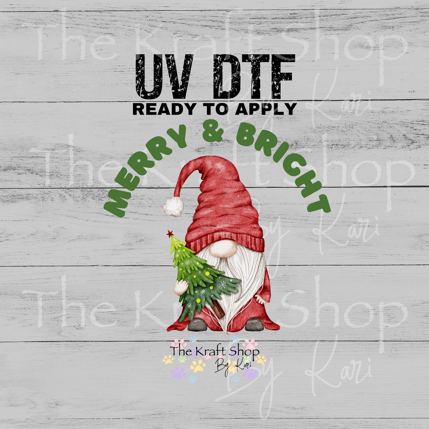UV DTF Sticker print Merry & Bright Gnome Christmas decal, tumbler decal, permanent sticker. #7526