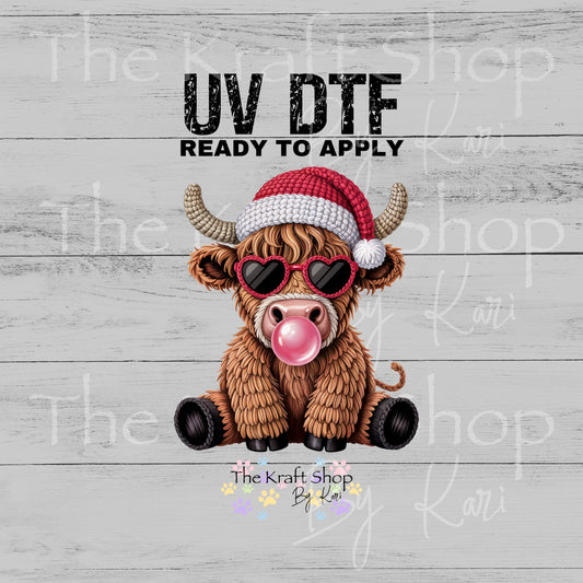 UV DTF Sticker print Yarn Cow blowing bubble crochet look Christmas decal #7528