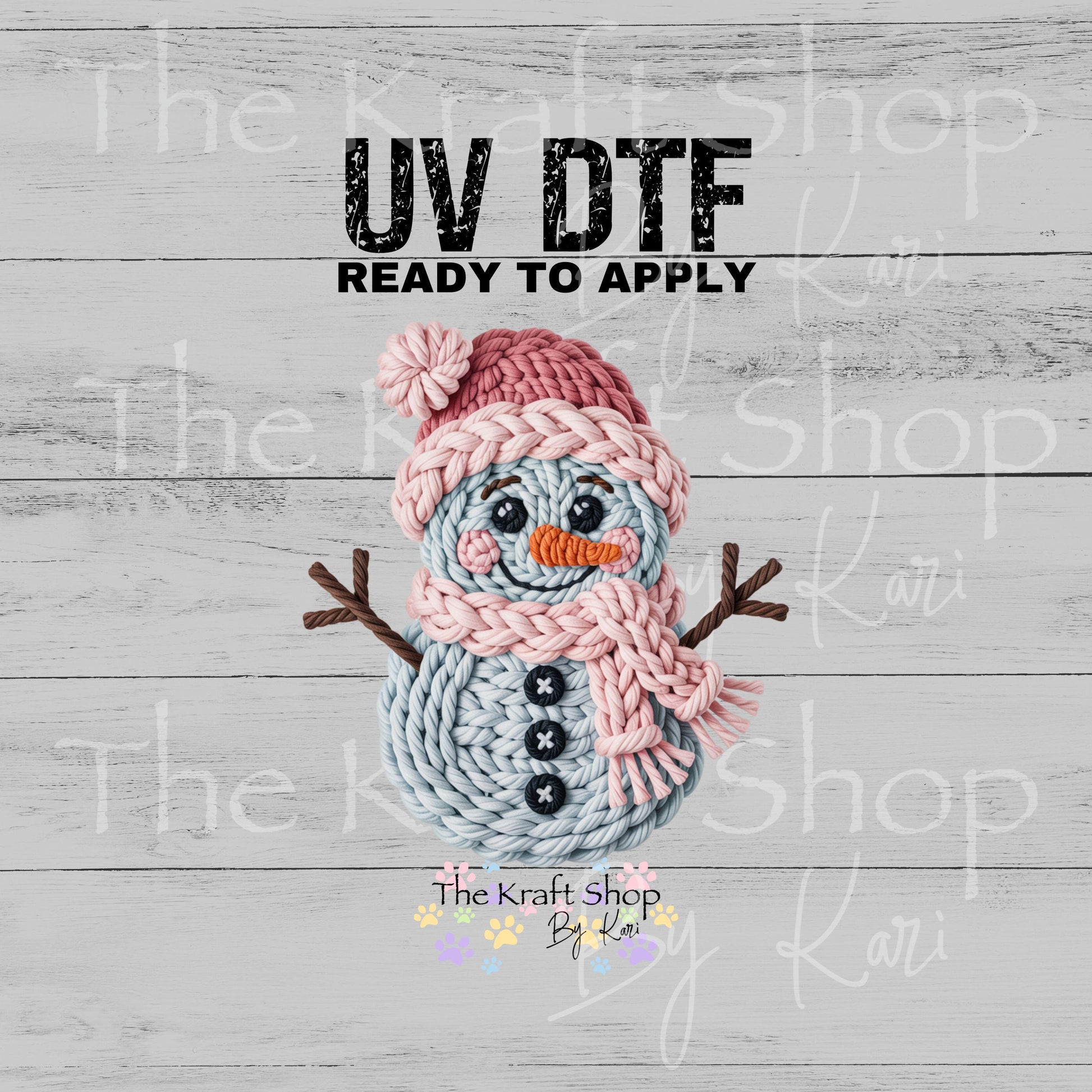 UV DTF Sticker print Yarn snowman crochet look Christmas decal #7529