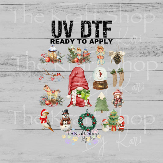 UV DTF Sticker print Old Fashioned Gnome Christmas mixed media Element sheet 8x8 decal #7530