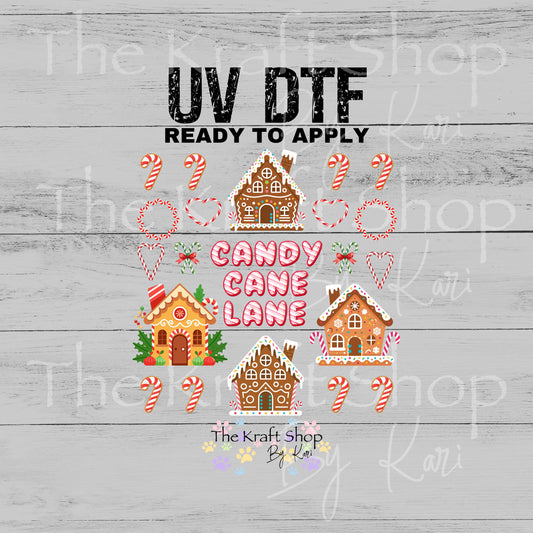 UV DTF Sticker print Candy Cane Lane Gingerbread houses and candy canes Christmas mixed media Element sheet 8x8 decal #7531