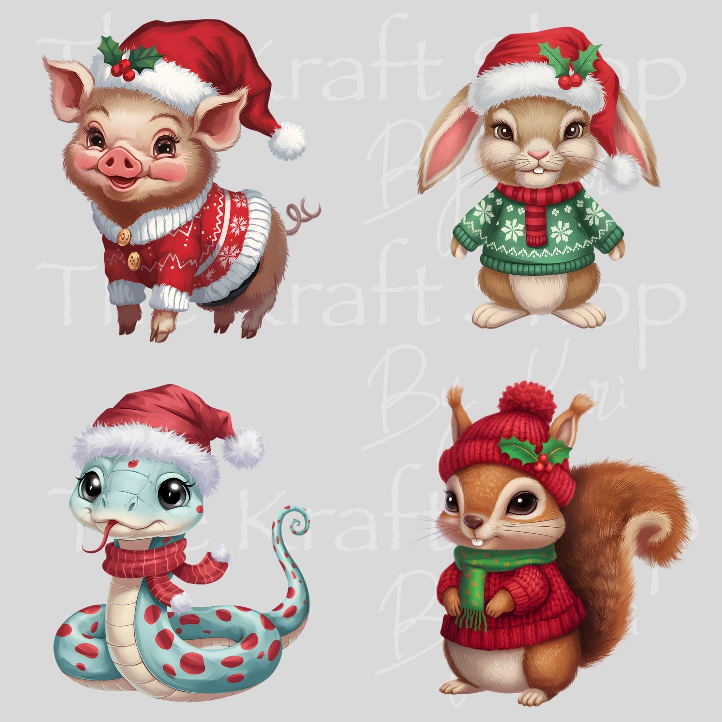 UV DTF Ready to apply Christmas Woodland bundle of 4pk sticker decals #7574