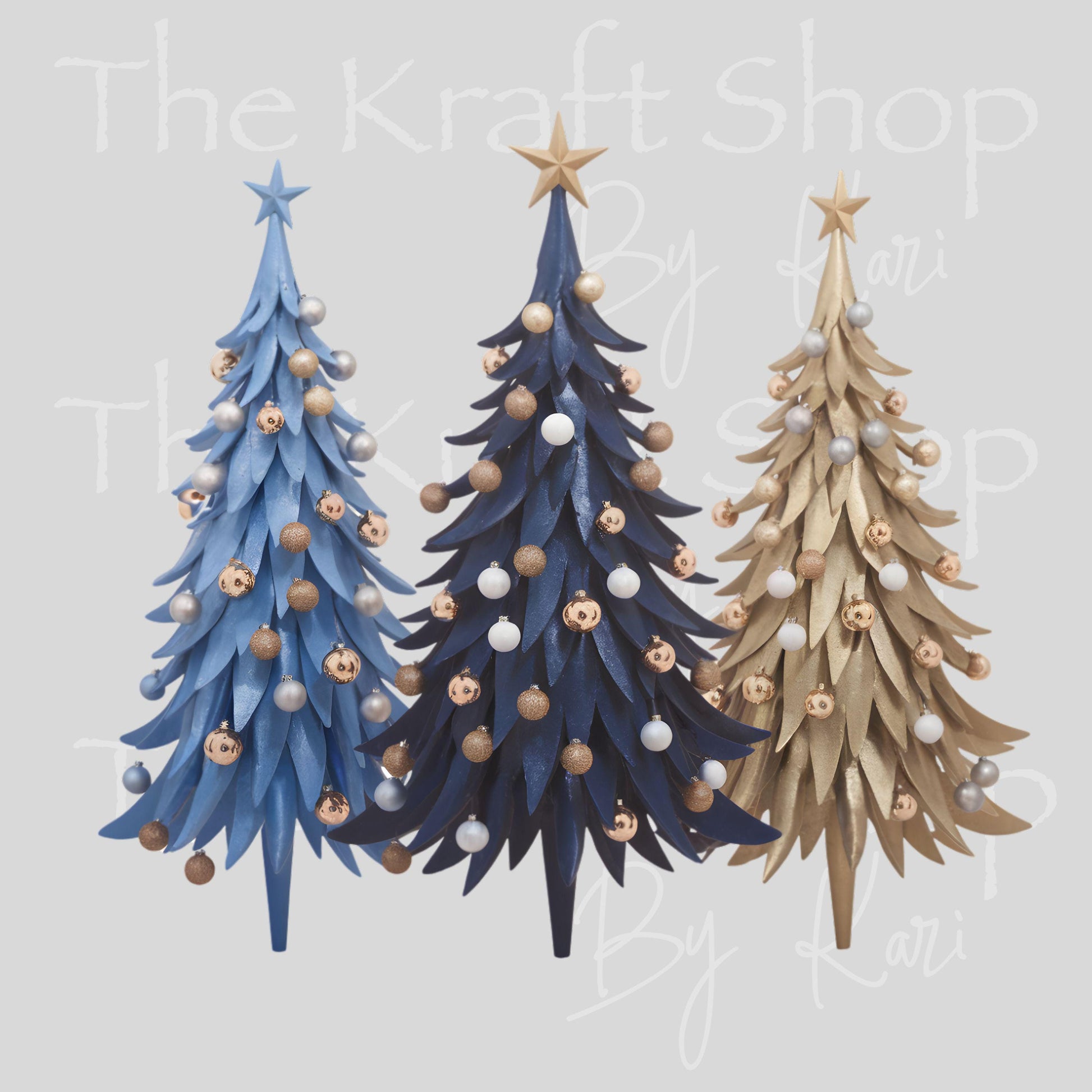 UV DTF Sticker print Blue Gold Christmas trees decal #7536