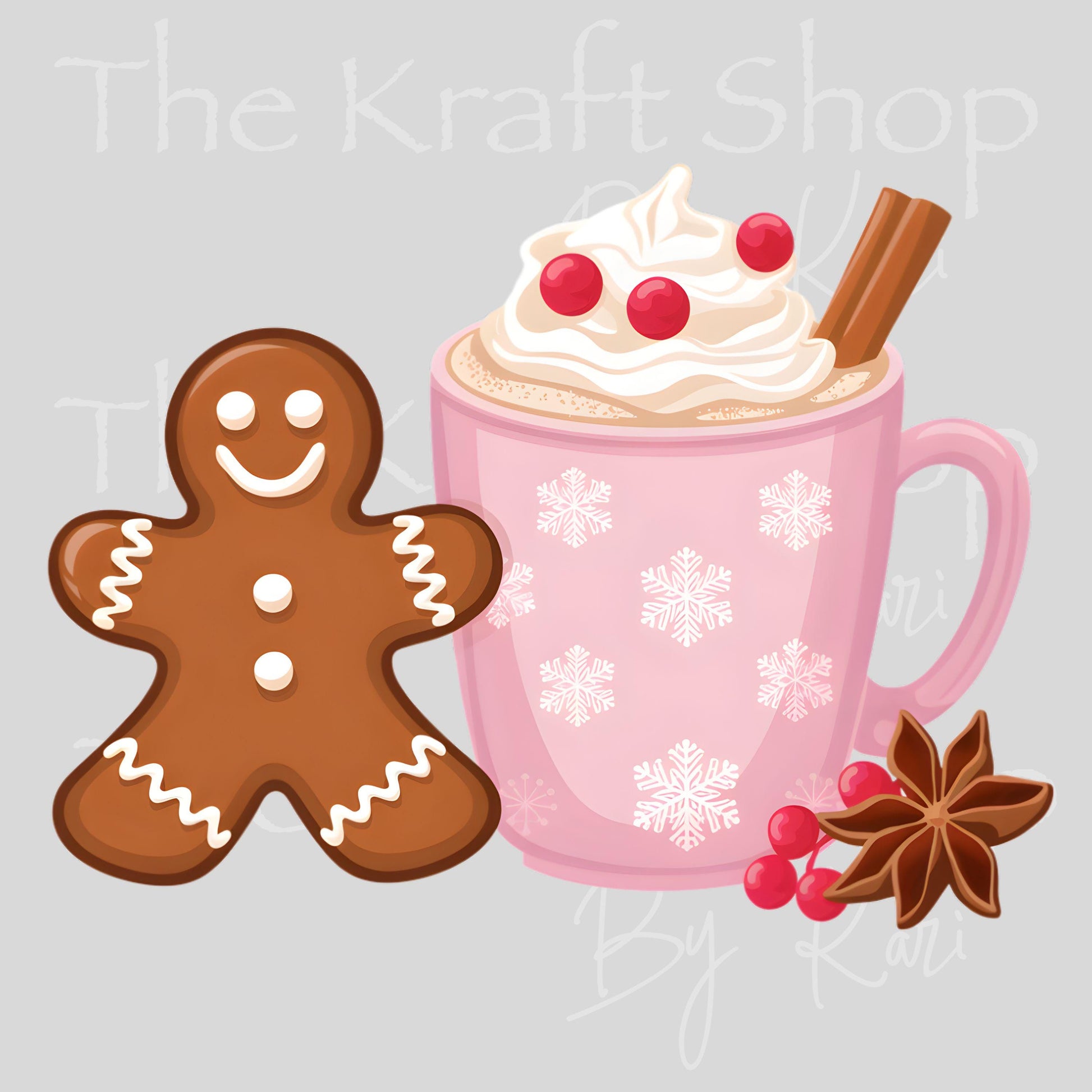 UV DTF Sticker print Pink Mug Gingerbread Christmas decal #7537