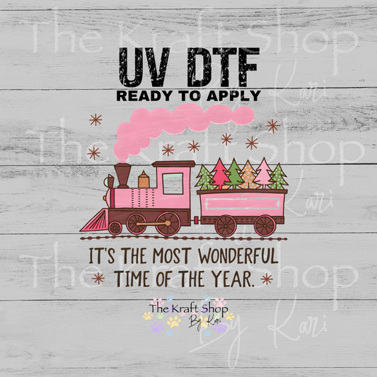 UV DTF Sticker print Pink train it's the most wonderful time of the year Christmas decal #7539