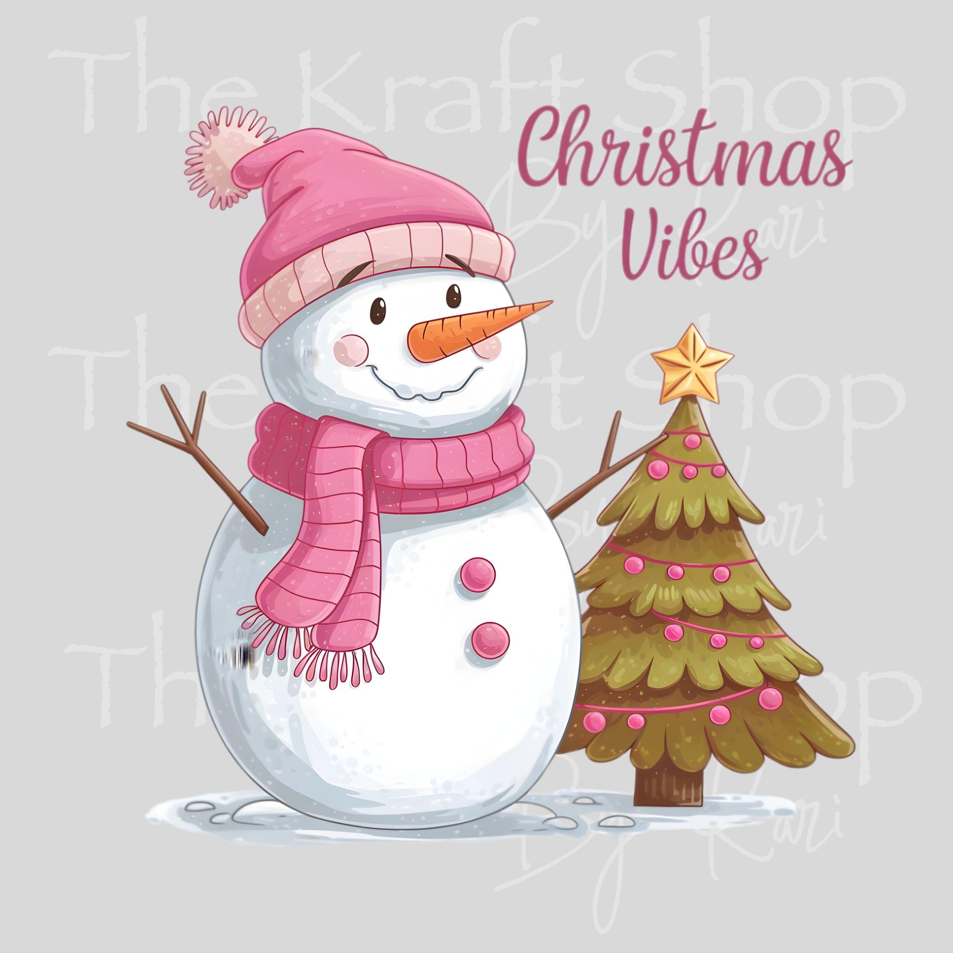 UV DTF Sticker print Christmas vibes snowman with pink scarf and hat decal #7540