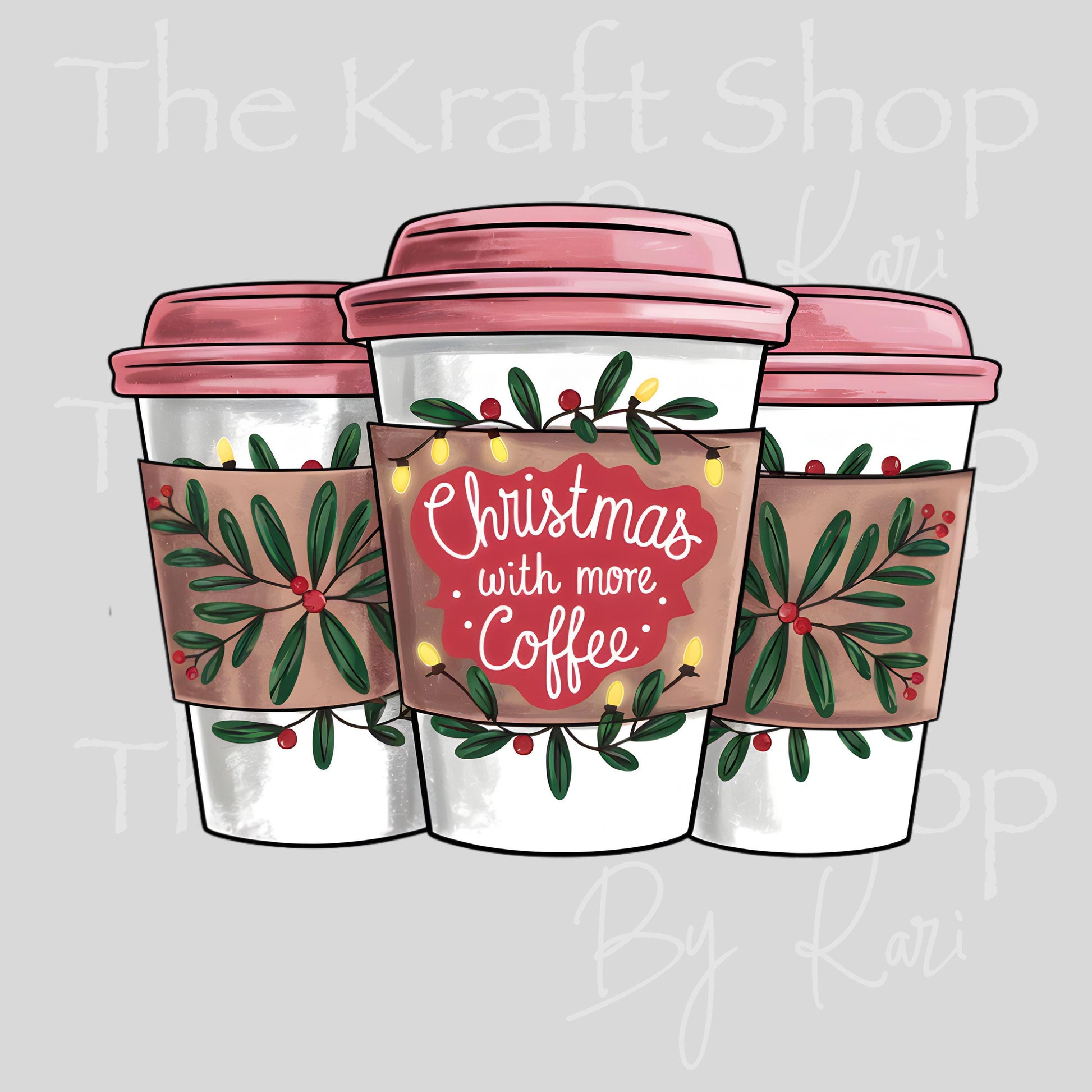 UV DTF Sticker print Christmas with more coffee pink coffee cups decal #7543