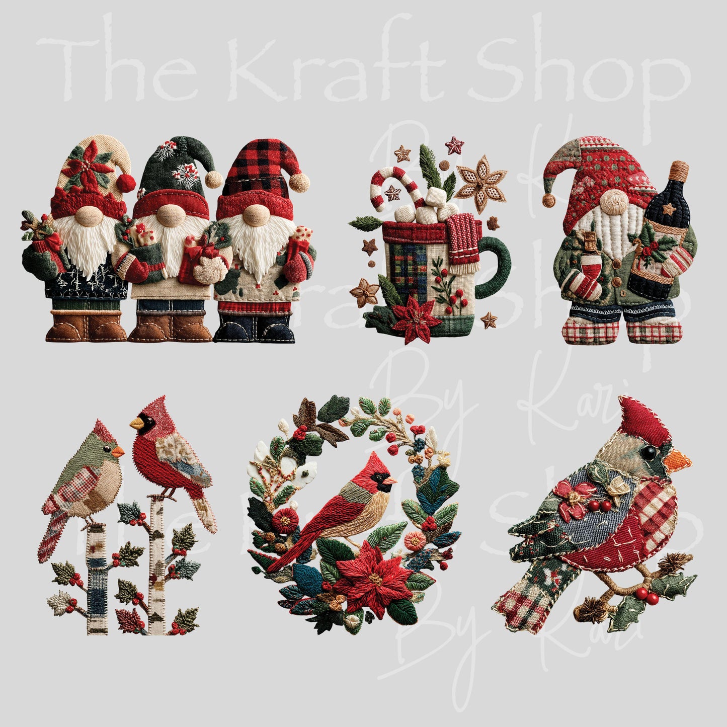 UV DTF Sticker prints. Patchwork bow reindeer gingerbread Christmas decals 3 pk, permanent sticker.#7543